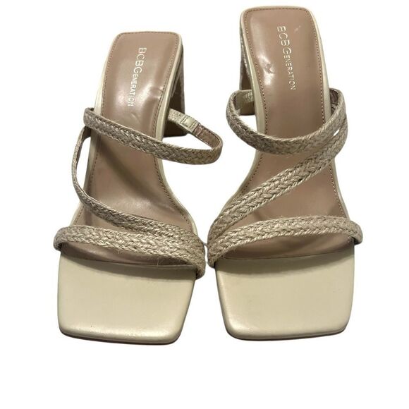BCBGeneration Women's Fisher Heeled
Sandal 9.5  cream wicker straps square toe - Picture 2 of 10